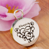 Maxbell Stainless Steel Round Memorial Keepsake Always in My Heart Pendant Uncle