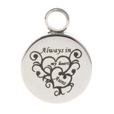 Maxbell Stainless Steel Round Memorial Keepsake Always in My Heart Pendant Aunt