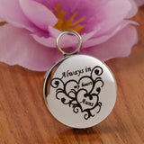 Maxbell Stainless Steel Round Memorial Keepsake Always in My Heart Pendant Aunt
