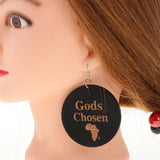 Maxbell Vintage Black Wood Ethnic Lettering Tribal Dangle Earring Gods Chosen