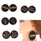 Maxbell Vintage Black Wood Ethnic Lettering Tribal Dangle Earring Gods Chosen