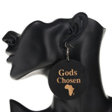 Maxbell Vintage Black Wood Ethnic Lettering Tribal Dangle Earring Gods Chosen