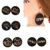 Maxbell Vintage Black Wood Ethnic Lettering Tribal Dangle Earring Gods Chosen