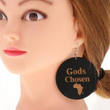 Maxbell Vintage Black Wood Ethnic Lettering Tribal Dangle Earring Gods Chosen