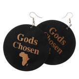 Maxbell Vintage Black Wood Ethnic Lettering Tribal Dangle Earring Gods Chosen