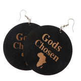 Maxbell Vintage Black Wood Ethnic Lettering Tribal Dangle Earring Gods Chosen