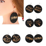 Maxbell Vintage Black Wood Ethnic Lettering Tribal Dangle Earring Gods Chosen