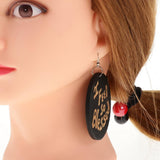 Maxbell Vintage Black Wood Ethnic Lettering Tribal Dangle Earring I FEEL SO BLESSED