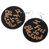 Maxbell Vintage Black Wood Ethnic Lettering Tribal Dangle Earring I FEEL SO BLESSED