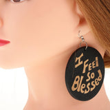 Maxbell Vintage Black Wood Ethnic Lettering Tribal Dangle Earring I FEEL SO BLESSED