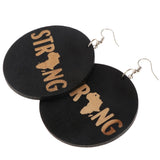 Maxbell Vintage Black Wood Ethnic Lettering Tribal Dangle Earring STRNG