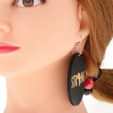Maxbell Vintage Black Wood Ethnic Lettering Tribal Dangle Earring STRNG