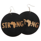 Maxbell Vintage Black Wood Ethnic Lettering Tribal Dangle Earring STRNG