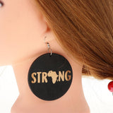 Maxbell Vintage Black Wood Ethnic Lettering Tribal Dangle Earring STRNG