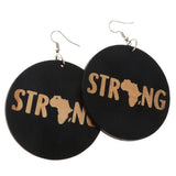 Maxbell Vintage Black Wood Ethnic Lettering Tribal Dangle Earring STRNG