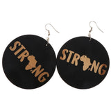 Maxbell Vintage Black Wood Ethnic Lettering Tribal Dangle Earring STRNG