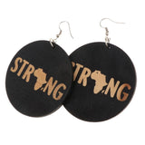 Maxbell Vintage Black Wood Ethnic Lettering Tribal Dangle Earring STRNG