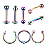 Maxbell 8 Pieces Multi-color Nose Lip Tongue Eyebrow Tragus Piercing Jewelry 8mm