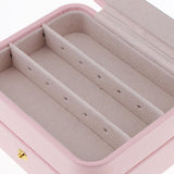 Maxbell Portable Leather Double Layer Travel Earrings Jewelry Box Storage Pink