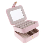 Maxbell Portable Leather Double Layer Travel Earrings Jewelry Box Storage Pink