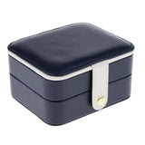 Maxbell Portable Leather Double Layer Travel Earrings Jewelry Box Storage Dark Blue