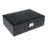 Maxbell PU Leather Double Layer Jewelry Box Storage with Heart Shape Mirror Black