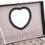 Maxbell PU Leather Double Layer Jewelry Box Storage with Heart Shape Mirror Black