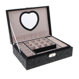 Maxbell PU Leather Double Layer Jewelry Box Storage with Heart Shape Mirror Black