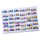 Maxbell 36Pcs Rainbow Colorful Stainless Steel Finger Rings Band 8mm Ring With Box