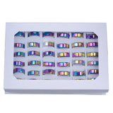 Maxbell 36Pcs Rainbow Colorful Stainless Steel Finger Rings Band 8mm Ring With Box