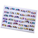 Maxbell 36Pcs Rainbow Colorful Stainless Steel Finger Rings Band 8mm Ring With Box
