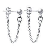 Maxbell Stainless Steel Round Ball Stud Earring with Tassel Chain Dangle Earring