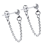Maxbell Stainless Steel Round Ball Stud Earring with Tassel Chain Dangle Earring