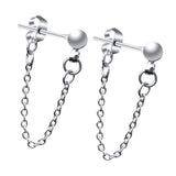 Maxbell Stainless Steel Round Ball Stud Earring with Tassel Chain Dangle Earring