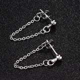 Maxbell Stainless Steel Round Ball Stud Earring with Tassel Chain Dangle Earring