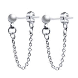 Maxbell Stainless Steel Round Ball Stud Earring with Tassel Chain Dangle Earring