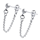 Maxbell Stainless Steel Round Ball Stud Earring with Tassel Chain Dangle Earring