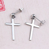Maxbell High Polished Silver Stainless Steel Cross Dangle Ear Studs Earring Piercing