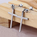 Maxbell High Polished Silver Stainless Steel Cross Dangle Ear Studs Earring Piercing