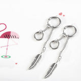 Maxbell Feathers Leaf Chain Tassel Stainless Steel Dangle Earring Piercing