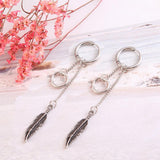 Maxbell Feathers Leaf Chain Tassel Stainless Steel Dangle Earring Piercing