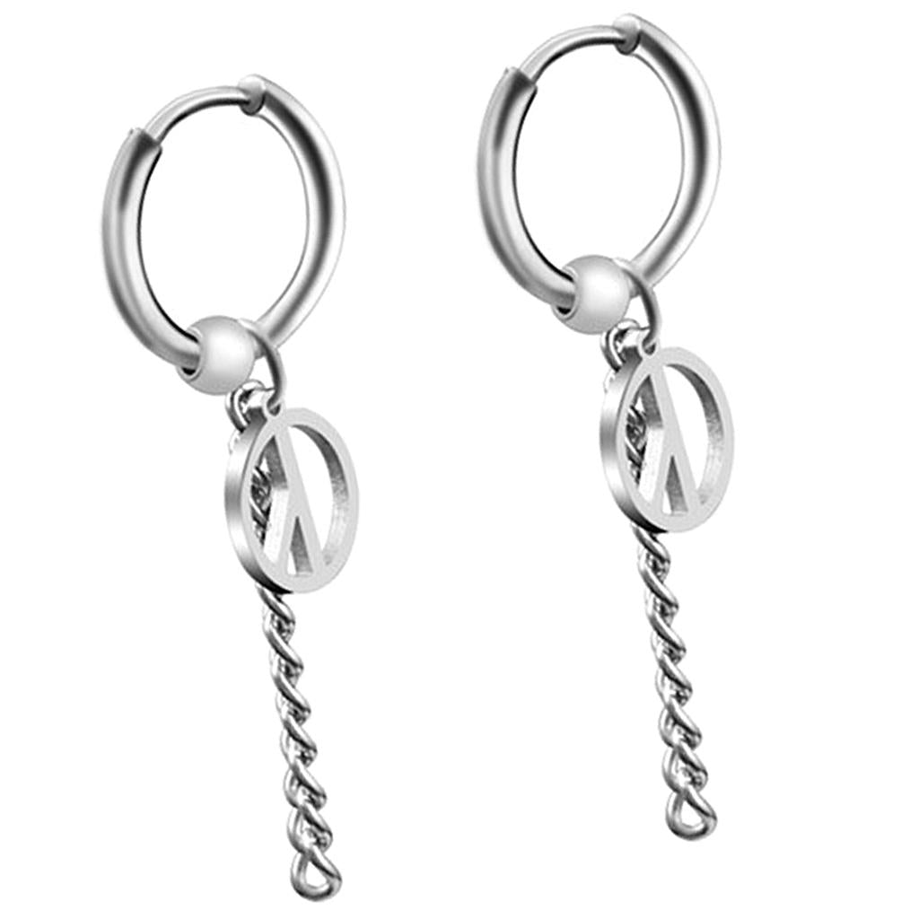 Maxbell Stainless Steel Hip Hop Peace Long Dangle Earrings Hoop Studs Piecred