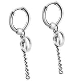 Maxbell Stainless Steel Hip Hop Peace Long Dangle Earrings Hoop Studs Piecred