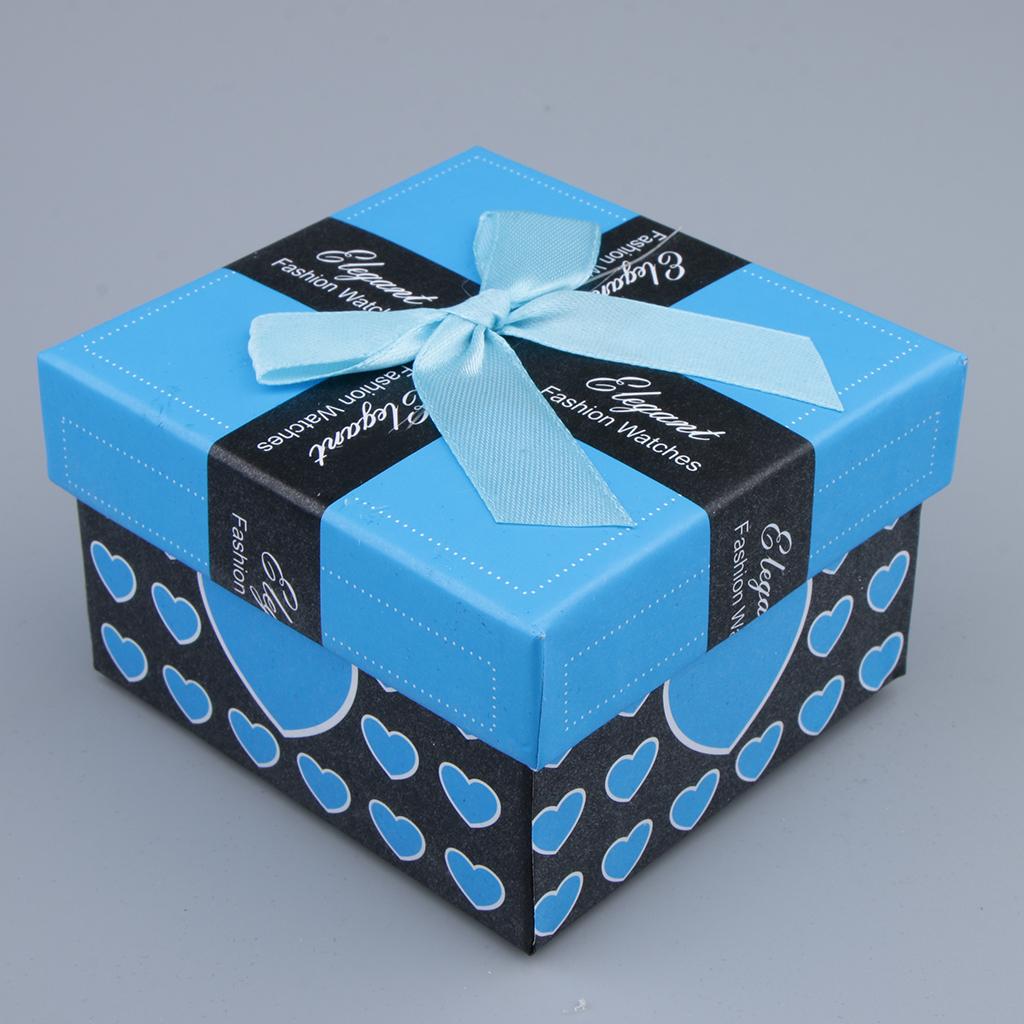 Max 6pcs Paper Cardboard Jewelry Gift Box Watch Ring Earring Storage Case Light Blue