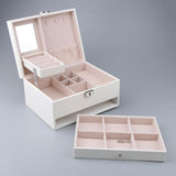 Maxbell Multi-layer Leather Portable Jewelry Storage Display Studs Case Box White