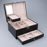 Maxbell Multi-layer Leather Portable Jewelry Storage Display Studs Case Box Black