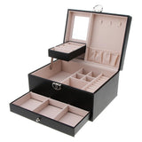 Maxbell Multi-layer Leather Portable Jewelry Storage Display Studs Case Box Black