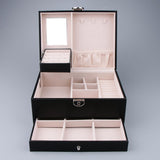 Maxbell Multi-layer Leather Portable Jewelry Storage Display Studs Case Box Black