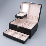 Maxbell Multi-layer Leather Portable Jewelry Storage Display Studs Case Box Black