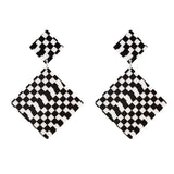 Maxbell Black White Acrylic Geometric Dangle Women Hip Hop Earring Rhombus
